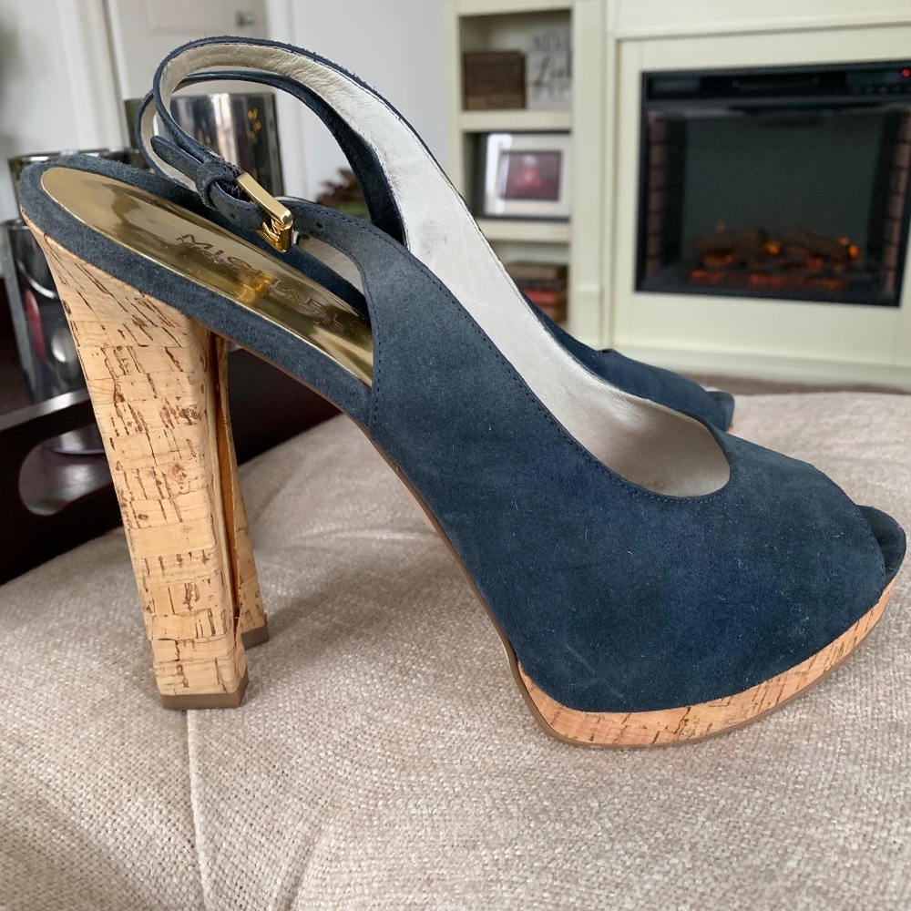 Michael Kors Blue Suede & Cork Sandals